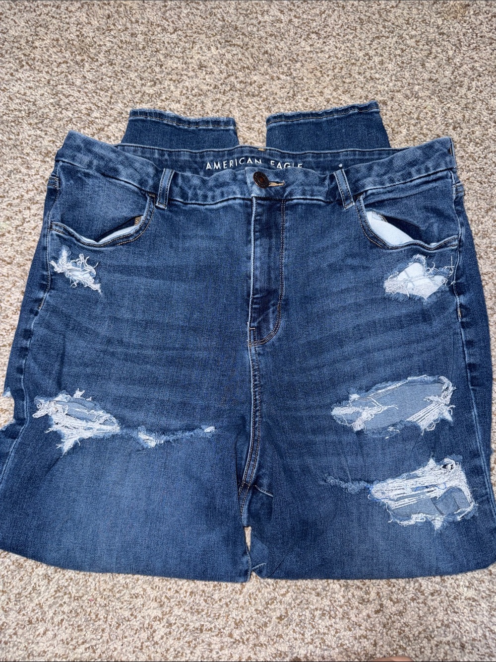 American Eagle Distressed Dark Wash Denim Curvy Jeggings